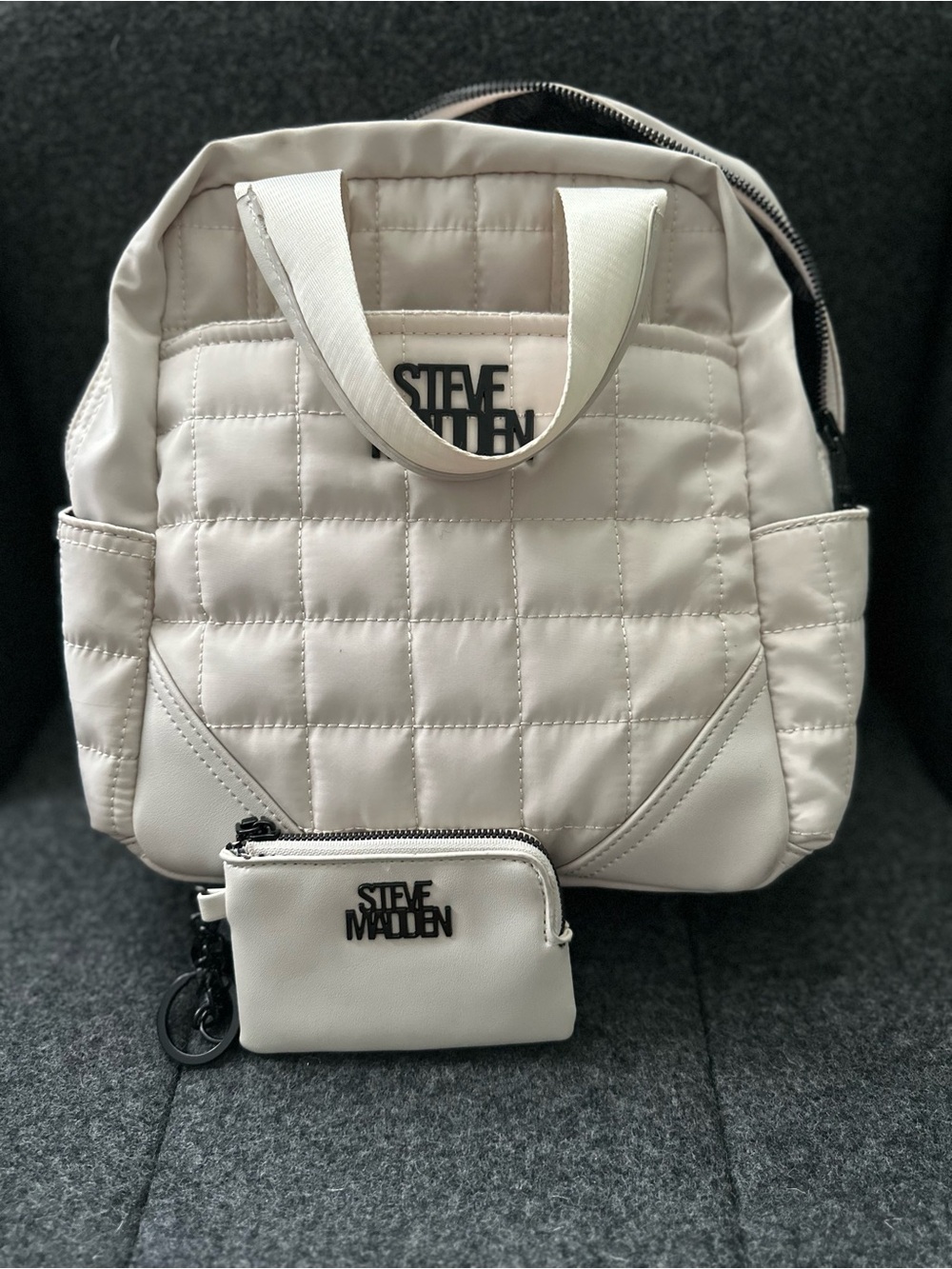 Steve Madden Quilted Cream Backpack with Coin Pouch